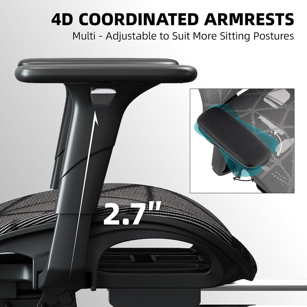 Opiesit Office Chair with 3D Adjustable Lumbar Support,Ergonomic Computer Chair,Adjustable Headrest and Armrests, 400lbs Capacity,Tilt-Swivel,Premium Mesh Desk Chair for Office,Home & Gaming (Grey)