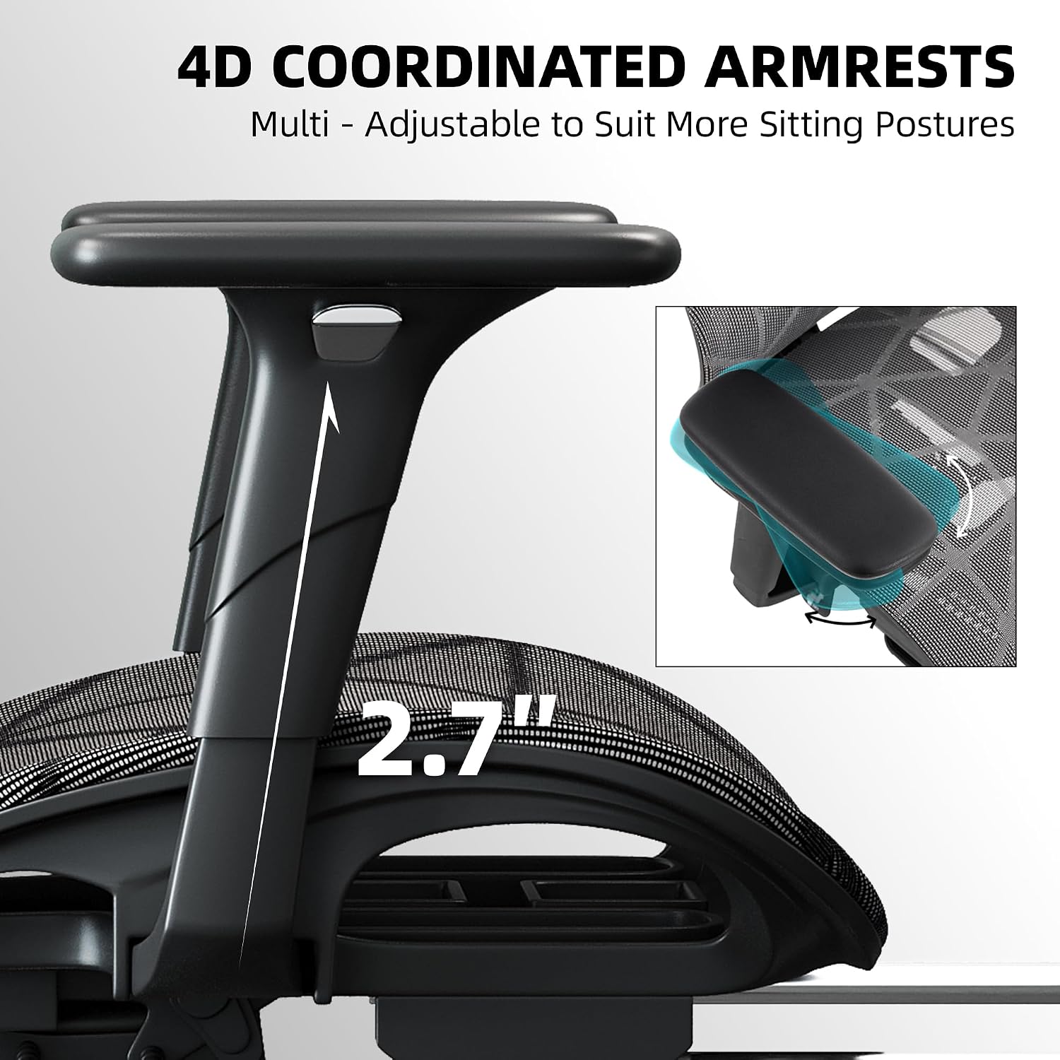 Opiesit Office Chair with 3D Adjustable Lumbar Support,Ergonomic Computer Chair,Adjustable Headrest and Armrests, 400lbs Capacity,Tilt-Swivel,Premium Mesh Desk Chair for Office,Home & Gaming (Grey)
