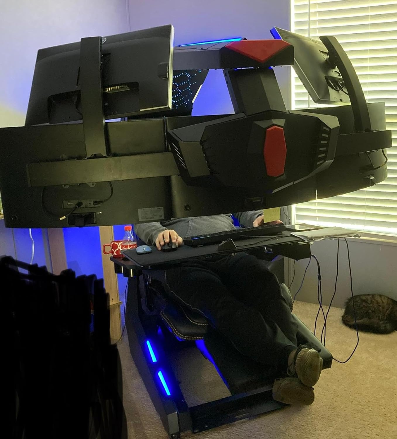 R1-PRO Gaming Chair, Computer Chair; (3-Monitor Brackets, Leather Seat, Black)