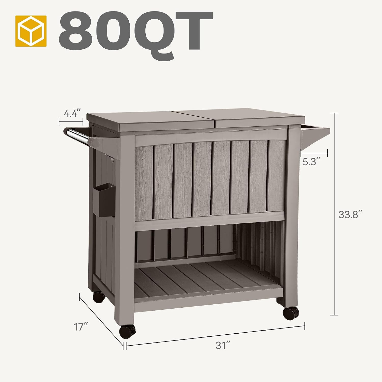 DWVO Ice Chest with Wheels,80 Quart Rolling Cooler with Bottle Opener Drainage, Patio Cooler Cart, Rolling Ice Chest with Handle for Patio Pool Deck Party BBQ Cookouts