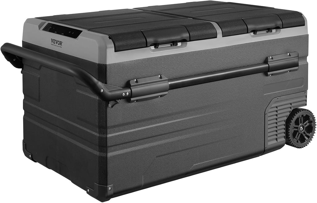 VEVOR Car Refrigerator 115L, Dual Zone Portable Freezer with Wheels & Handle, -4℉ to 68℉, 12/24V DC & 100-240V AC Compressor Cooler for Camping, Outdoor, RV