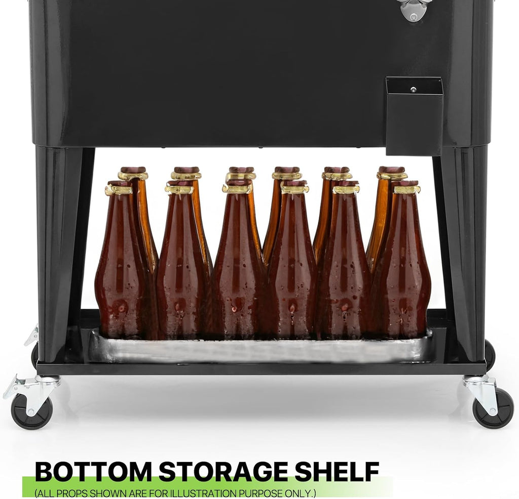 Magshion 80-Quart Patio Rolling Ice Chest Cooler Cart with Bottle Opener, Outdoor Ice Cooler Trolley with Wheels and Handle, Bar Drink Cooler Beverage Cart with Shelf for Party