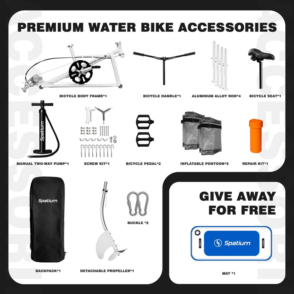 Spatium SUP Water Bike - Inflatable Pedal Boat for One Person - Fishing Kayak & Paddle Board - The Fun of Water & Fishing + Mat