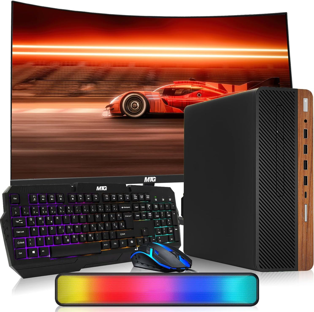 TechMagnet HP G4,AMD Pro A10-9700 R7 Dark Single Premium Gaming Desktop Computer PC,GT 1030 2GB GDDR5,16GB RAM,512GB SSD,27 Inch Curved Monitor,AI-Enabled RGB KBM,RGB Soundbar,Windows 11(Renewed)