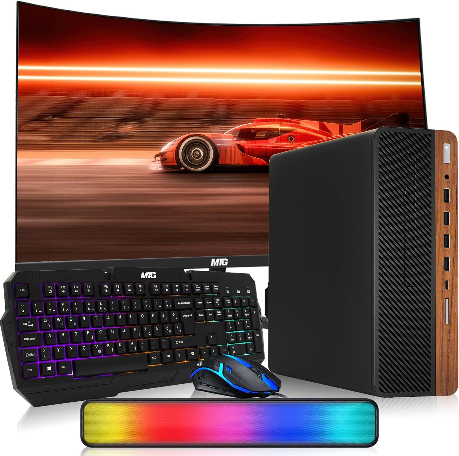 TechMagnet HP G4,AMD Pro A10-9700 R7 Dark Single Premium Gaming Desktop Computer PC,GT 1030 2GB GDDR5,16GB RAM,512GB SSD,27 Inch Curved Monitor,AI-Enabled RGB KBM,RGB Soundbar,Windows 11(Renewed)