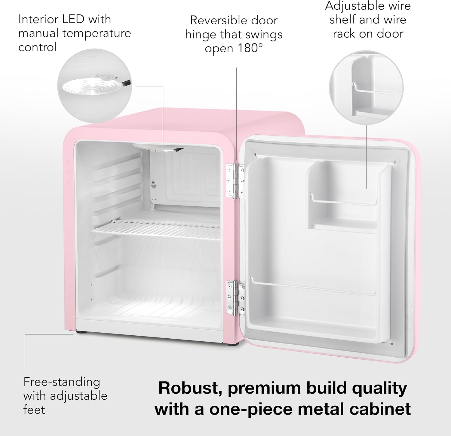 Cooluli Curve 1.7 cu ft Mini Fridge - Small Refrigerator for Bedroom, Office, College Dorm Room - Smart Temperature Control (Pink, 1.7 cu.ft)