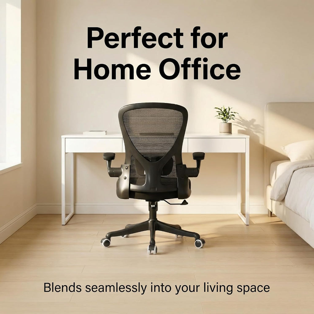 Ergonomic Office Chair with Adjustable Lumbar Support & Flip-Up Armrests - High Back Computer Desk Chair with Thickened Seat Cushion, Rolling Wheels for Home/Office Study Work (01Blcak)