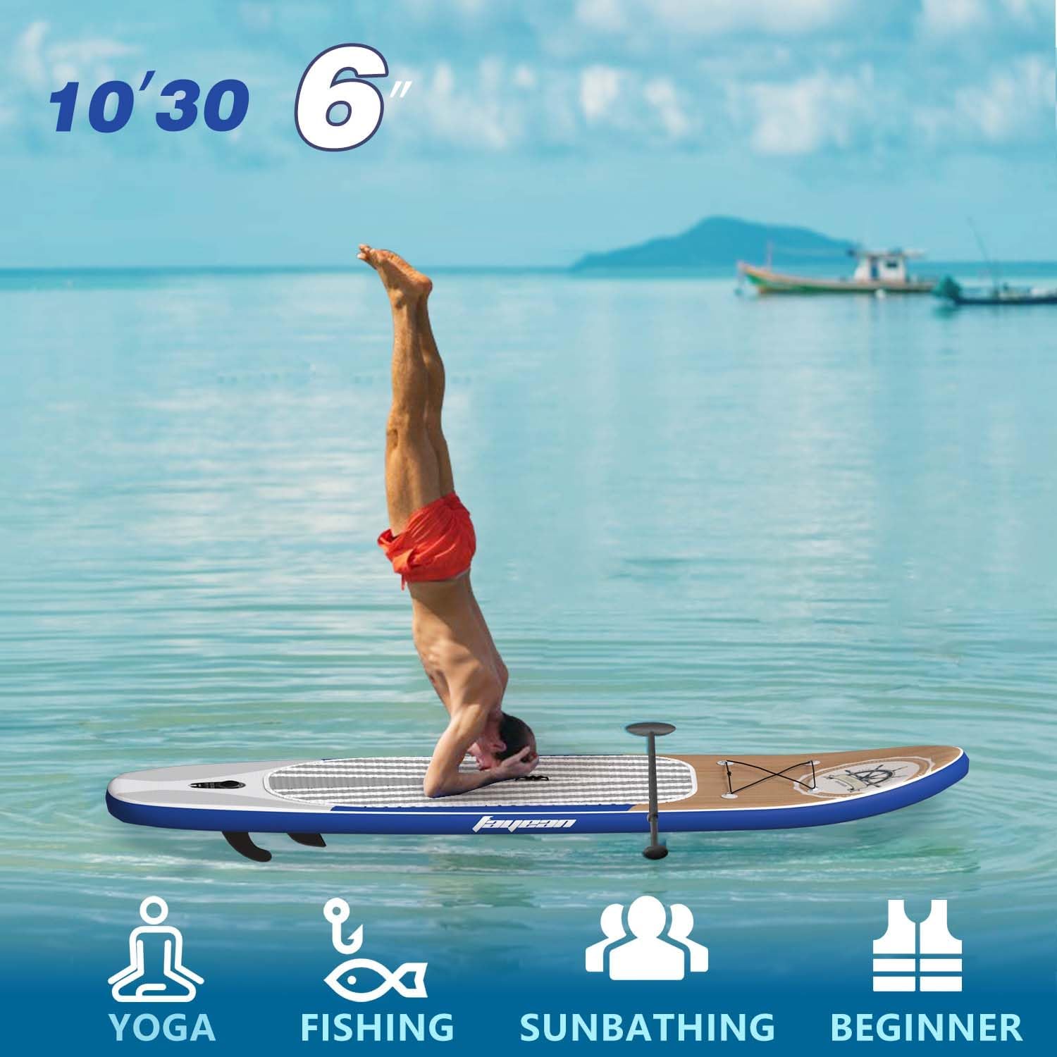 Inflatable Stand Up Paddle Board Non-Slip Deck, 11'×33'×6' Complete SUP Accessories for All Skill Levels, Wide Seat & Safety Leash, 3 Fins, Adjustable Paddle, Pump & Carrying Backpack