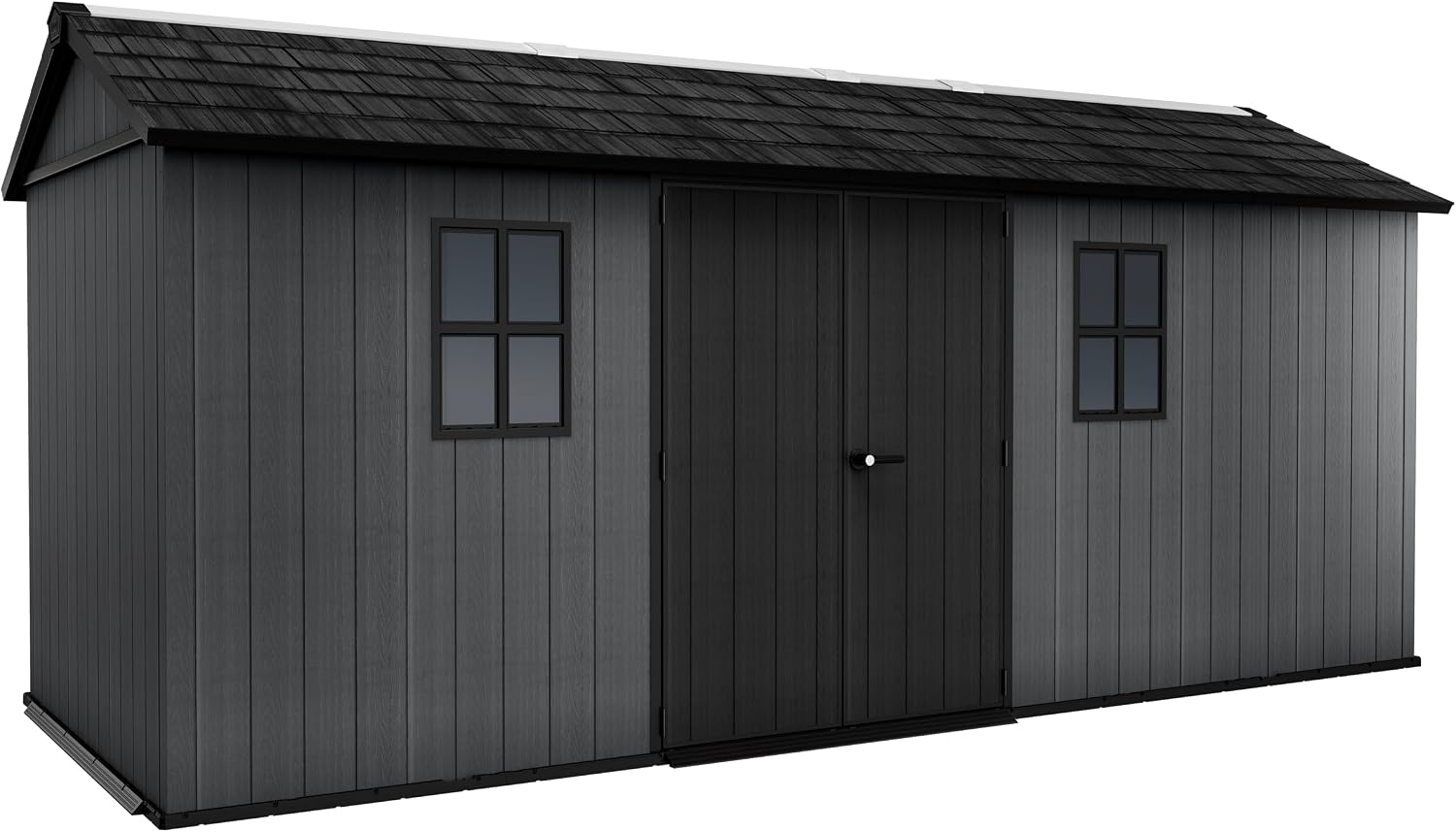 Keter Newton Plus 7.5x17 Ft All-Weather Storage Shed with Skylight, Window, Built-in Ventilation, Customizable Walls, & Lockable Double Doors, Graphite