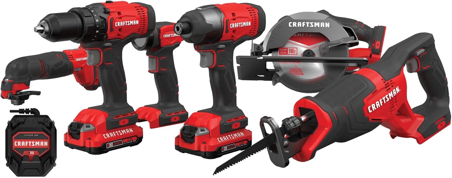 CRAFTSMAN V20 Cordless 6-Tool Power Tool Combo Kit with 2 Batteries and Charger (CMCK600D2)