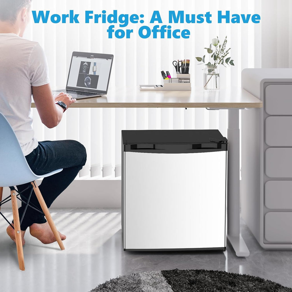 Electactic 1.6 Cu.ft Mini Fridge with Freezer, Compact Single Reversible Door Refrigerator, Adjustable Thermostat, Ultra Quiet, Energy Efficient for Office, Dorm, Bedroom, Apartment -Silver