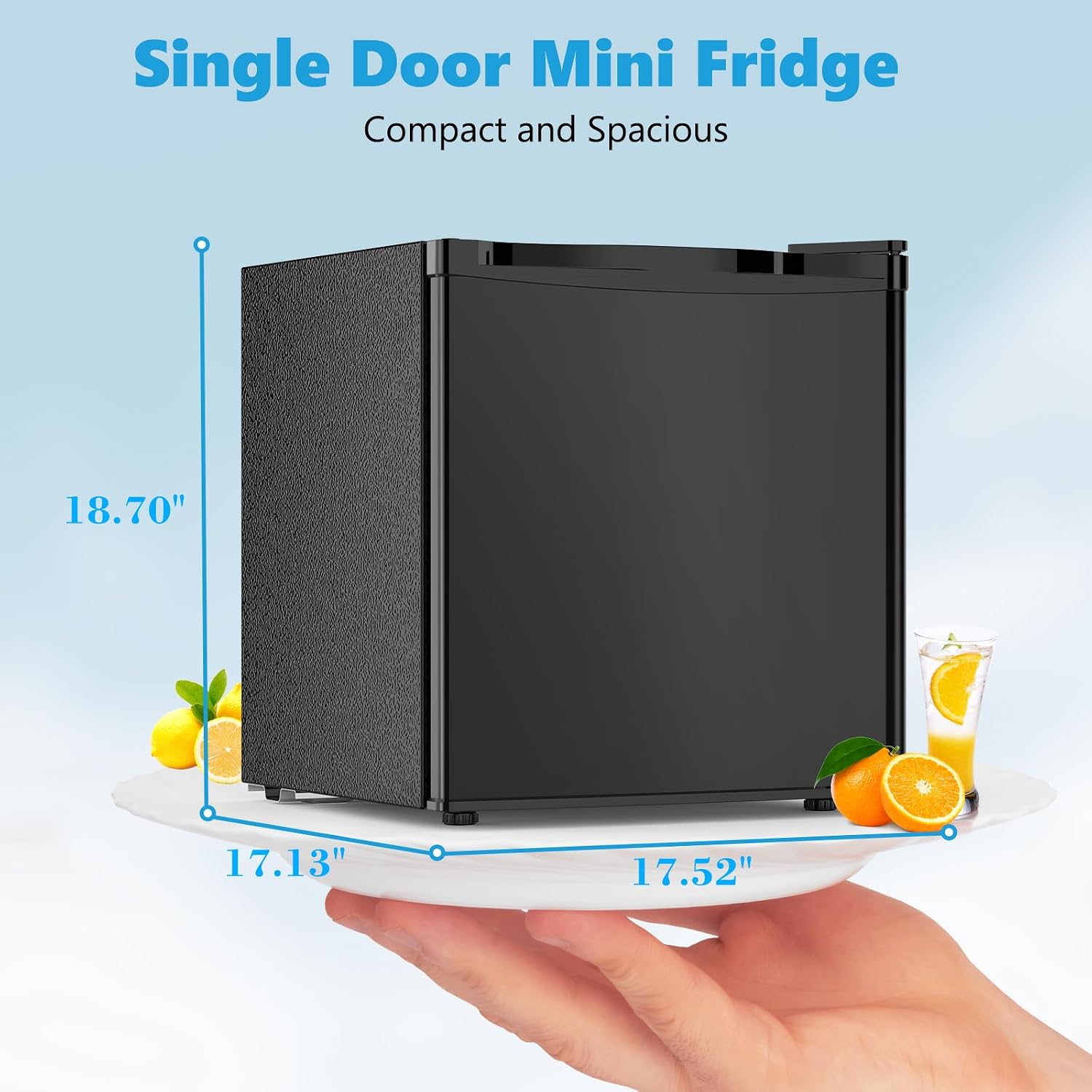 Electactic 1.6 Cu.ft Mini Fridge with Freezer, Compact Single Reversible Door Refrigerator, Adjustable Thermostat, Ultra Quiet, Energy Efficient for Office, Dorm, Bedroom, Apartment -Black