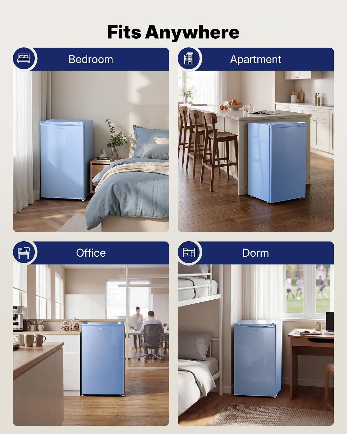 Upstreman 3.2 Cu.Ft Mini Fridge with Freezer, Single Door Mini Fridge, Dorm Fridge, Adjustable Thermostat, Mini Refrigerator for Bedroom, Office, Dorm, Blue-BR321