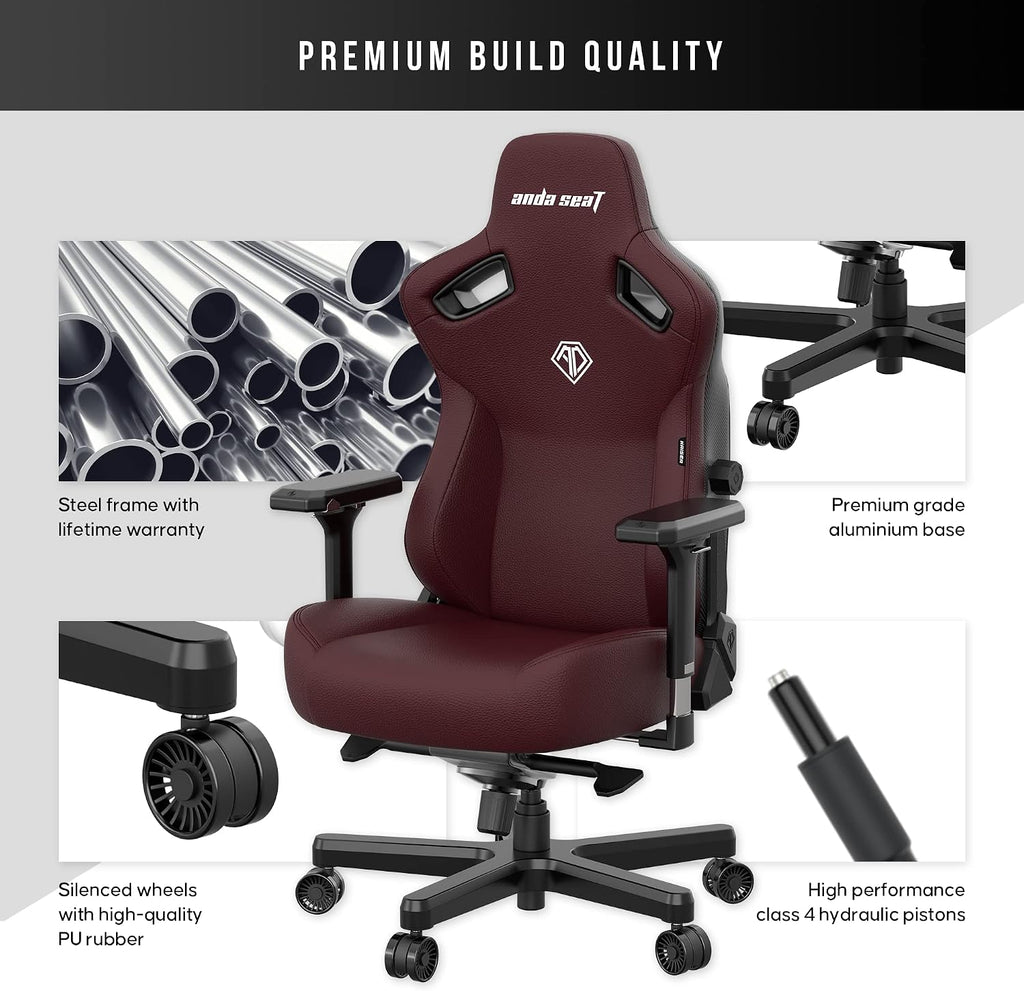 Anda Seat Kaiser 3 Large Gaming Chair for Adults - Ergonomic Maroon PVC Leather Gaming Seat with Lumbar Support, Comfortable Office Chair with Neck Support - Heavy Duty Wide Computer Seat