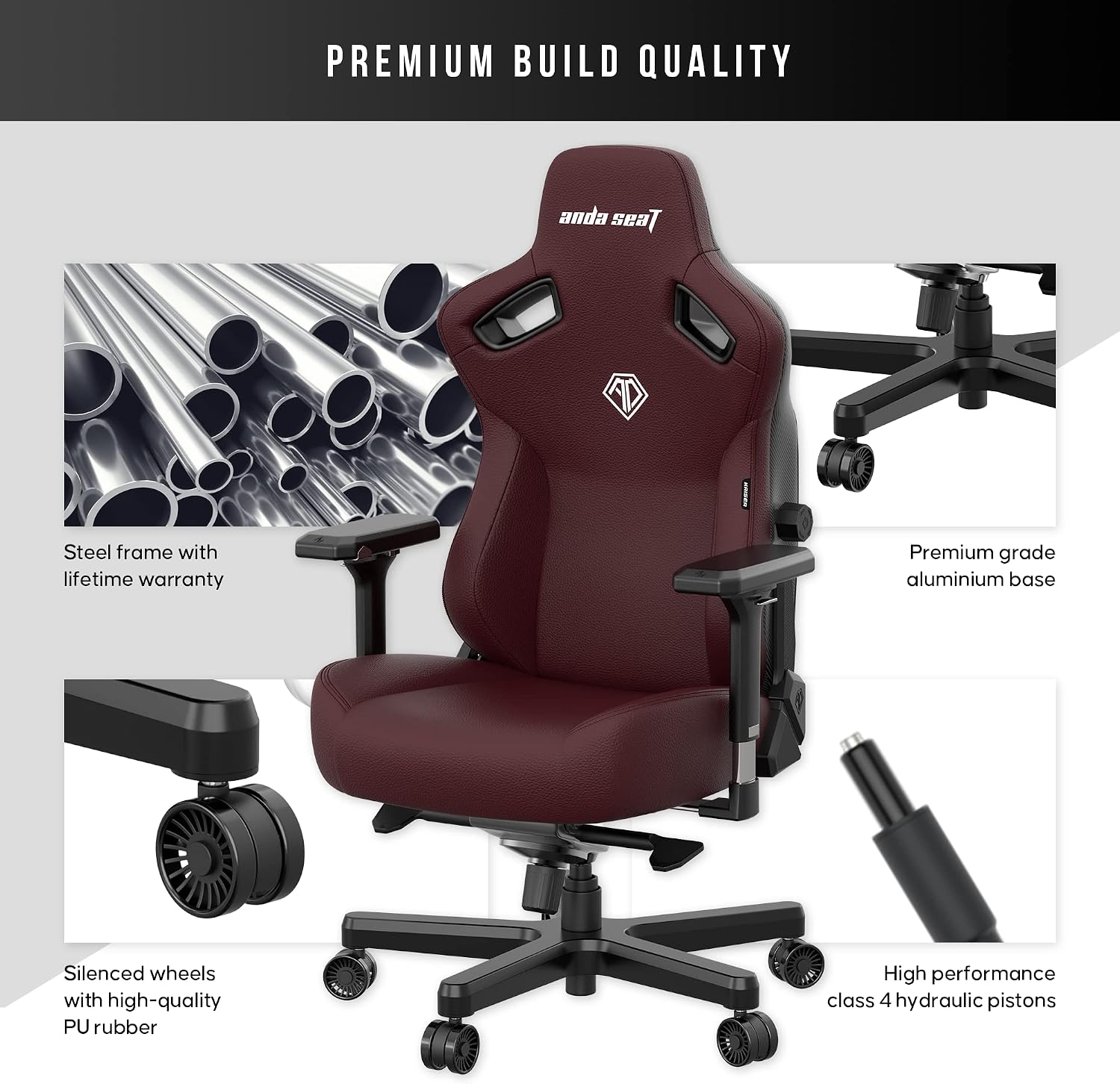 Anda Seat Kaiser 3 Large Gaming Chair for Adults - Ergonomic Maroon PVC Leather Gaming Seat with Lumbar Support, Comfortable Office Chair with Neck Support - Heavy Duty Wide Computer Seat