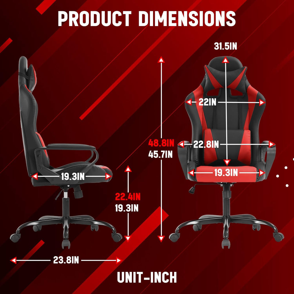 Dopinmin PU Leather Ergonomic Gaming Chair Esports Computer Chair Boss Chair with Lumbar Cushion and Retractable Footrest Video Game Chair for Streaming,RED