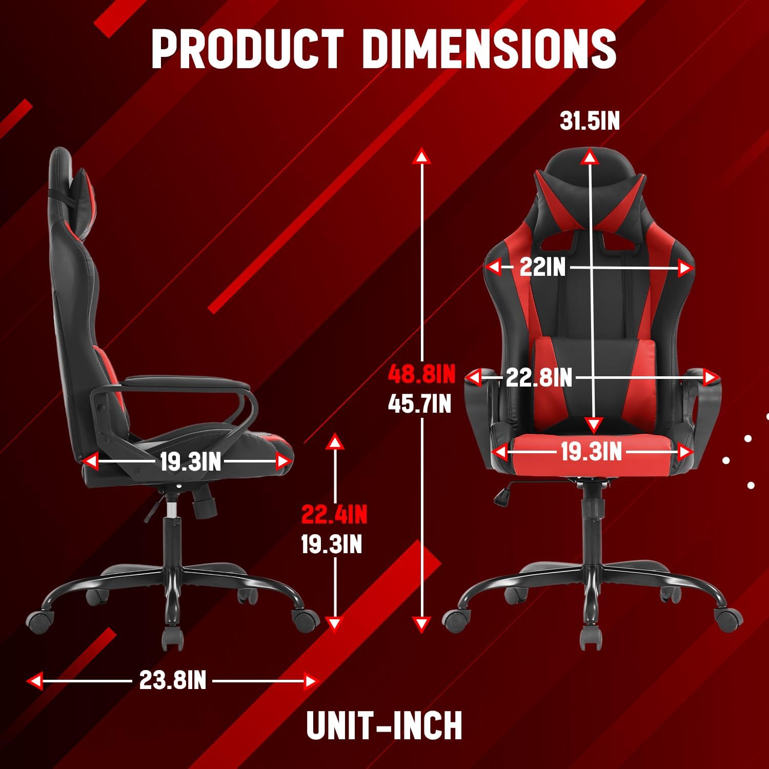 Dopinmin PU Leather Ergonomic Gaming Chair Esports Computer Chair Boss Chair with Lumbar Cushion and Retractable Footrest Video Game Chair for Streaming,RED