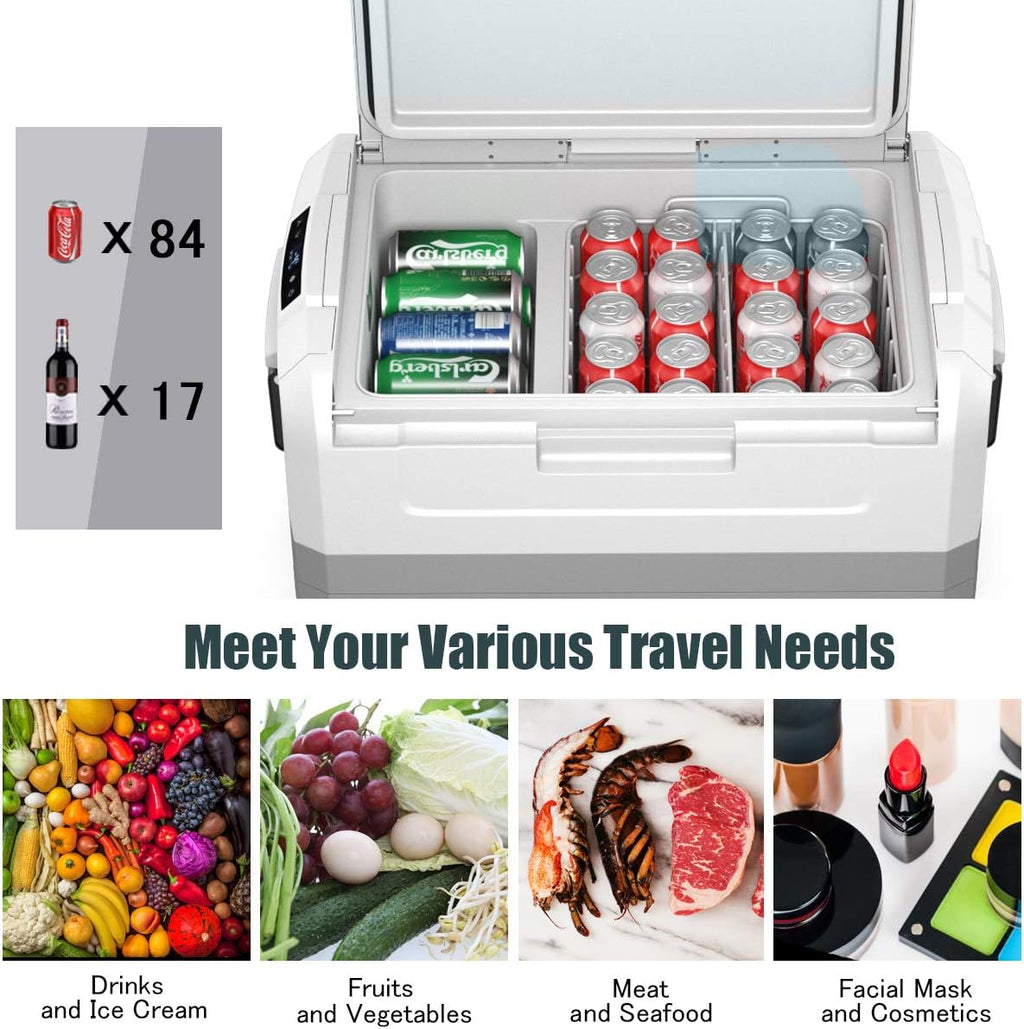GOFLAME 58 Quart (55 L) Portable Car Refrigerator, Compressor Freezer -14.8°F to 50°F, Two-way Door Electric Powered Cooler Fridge, Compact Vehicle Refrigerator for Car Truck RV Boat, 12/24V DC