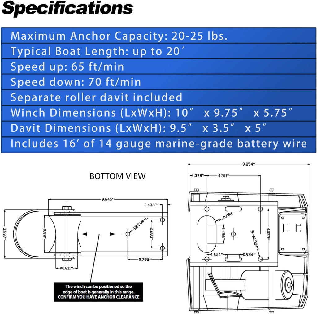 Electric Anchor Winch,Boat Anchor Wench 12V Marine Saltwater Anchor Windlass Kit with Wireless Remote Control Anchors Up to 25 LBS