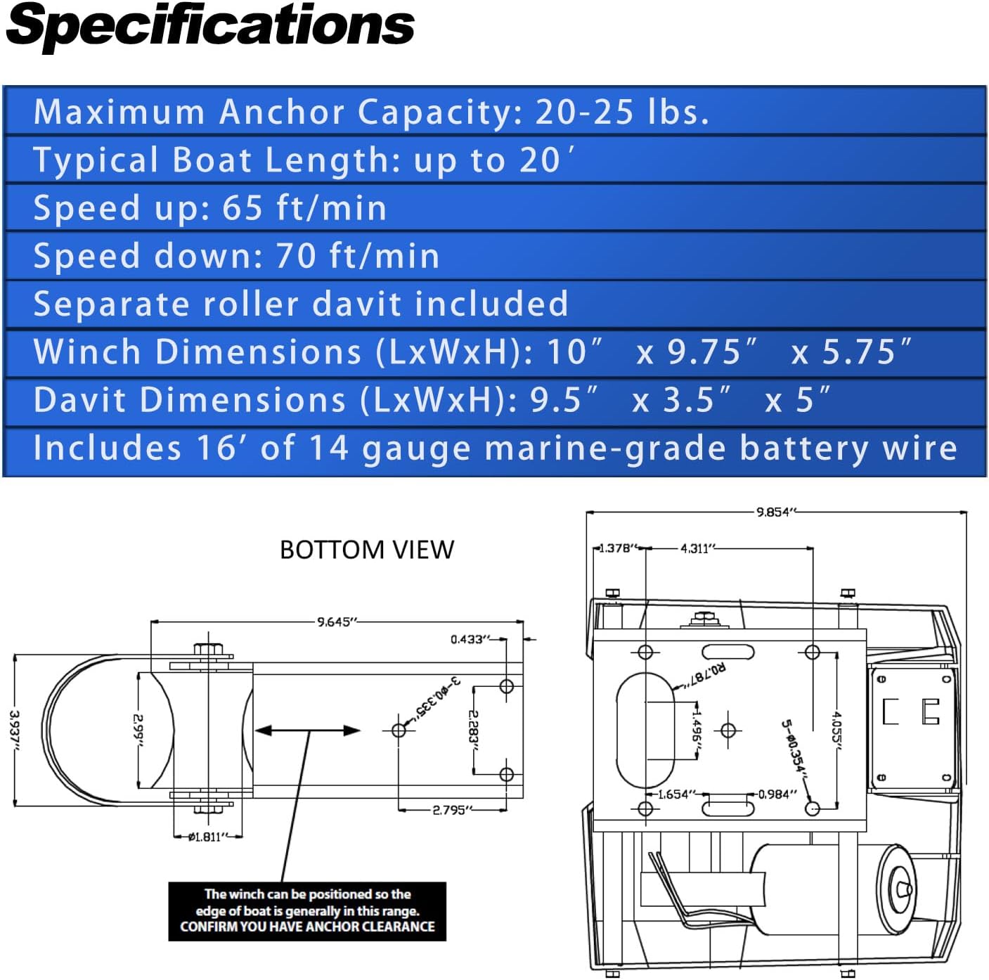 Electric Anchor Winch,Boat Anchor Wench 12V Marine Saltwater Anchor Windlass Kit with Wireless Remote Control Anchors Up to 25 LBS