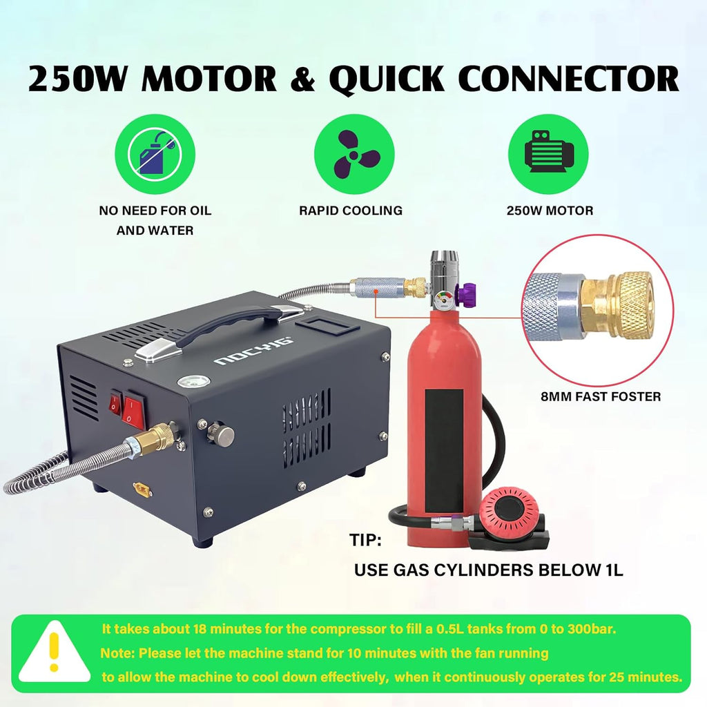 Pcp air compressor 4500PSI Portable Pcp Compressor 12V Dc/110V Ac Pcp Airgun Compressor Manual-stop w/External Power Adapter Built-in Fan Suitable for Paintball Air Rifle Scuba Bottle