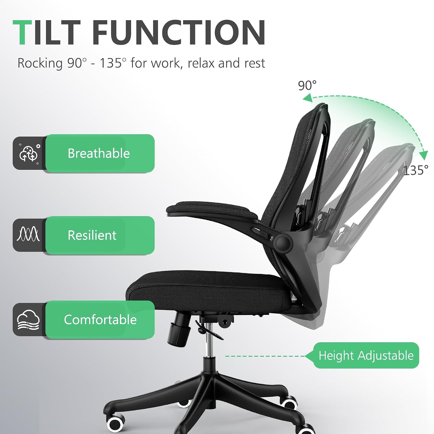 balmstar Executive Office Chair, Ergonomic Comfort Home Desk Chair, Mid Back Gaming Chair with Wheels, Adjustable Height, Lumbar Support, Flip-up Armrest with 350LBS Capacity
