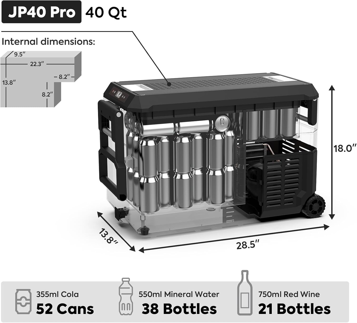 ICECO JP40 Pro 12 Volt Refrigerator Freezer, Portable Fridge with SECOP Compressor, -4°F to 68°F, DC 12/24V, AC 110/240V, Car Freezer for Camping, Outdoor, with Multi-Directional Lid