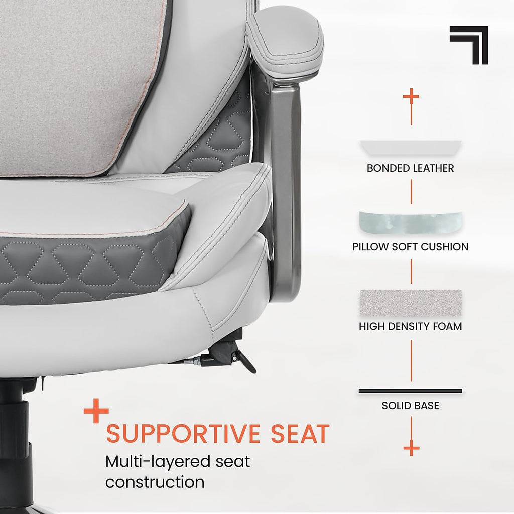 Sharper Image S600 Active Lumbar Ergonomic Bonded Leather Swivel Executive Massage Chair, White/Gray