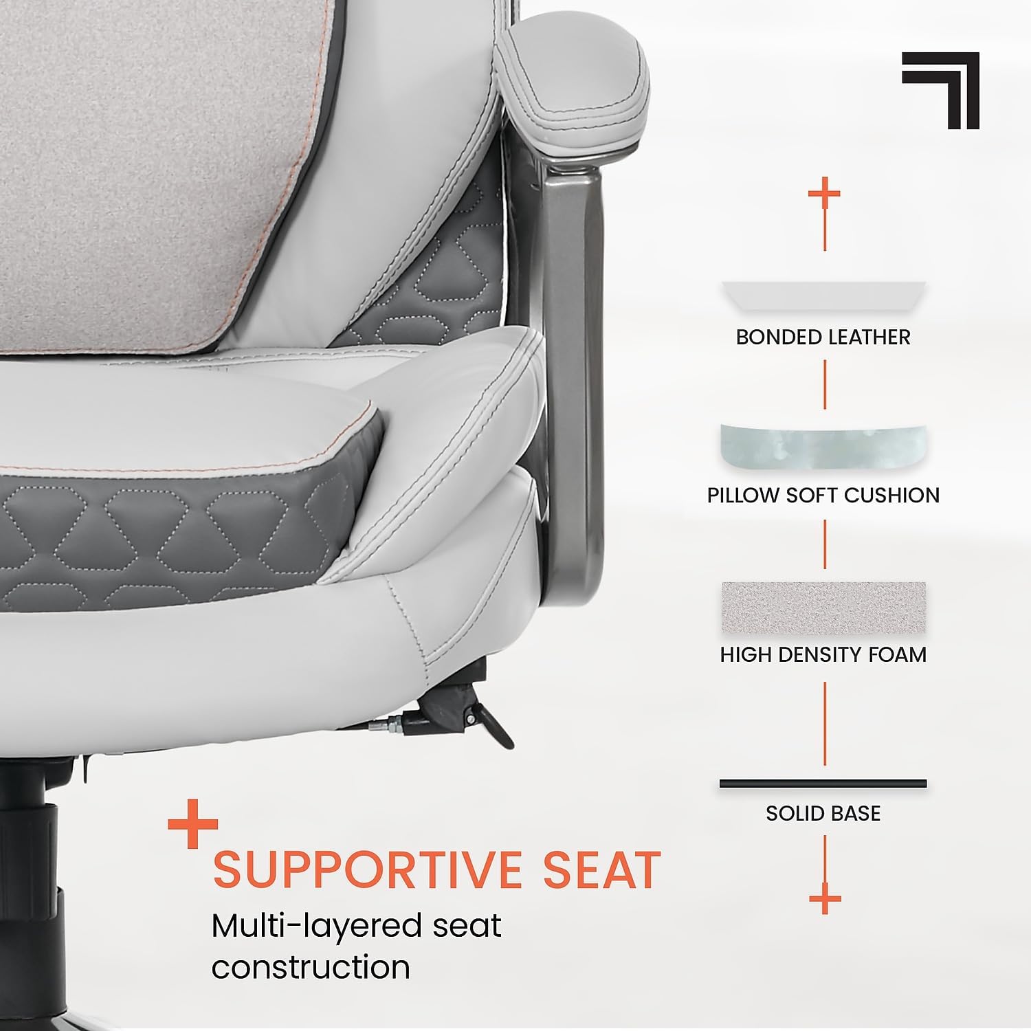 Sharper Image S600 Active Lumbar Ergonomic Bonded Leather Swivel Executive Massage Chair, White/Gray