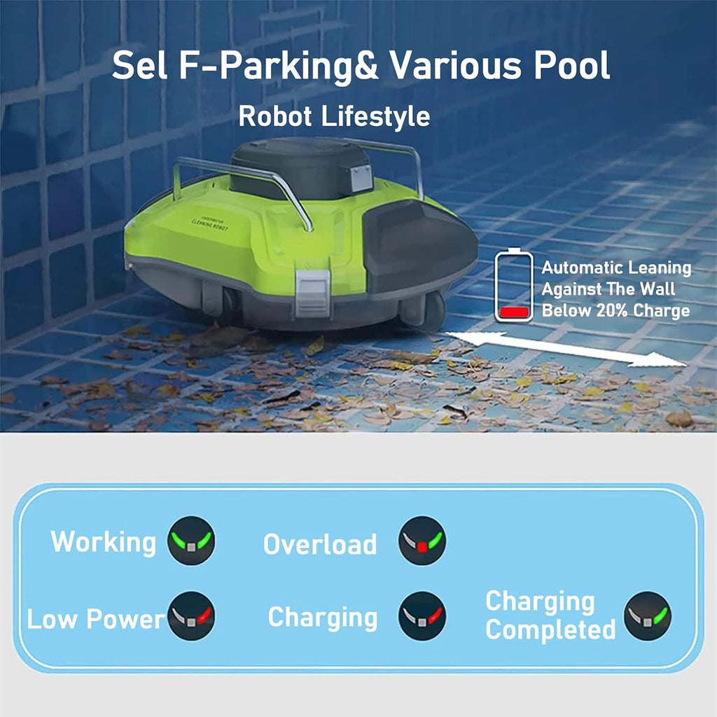 Automatic Robotic Pool Cleaner, Cordless Pool Vacuum Swimming Pool Cleaning Robot White, with Intelligent Navigation, for Above In Ground Pools