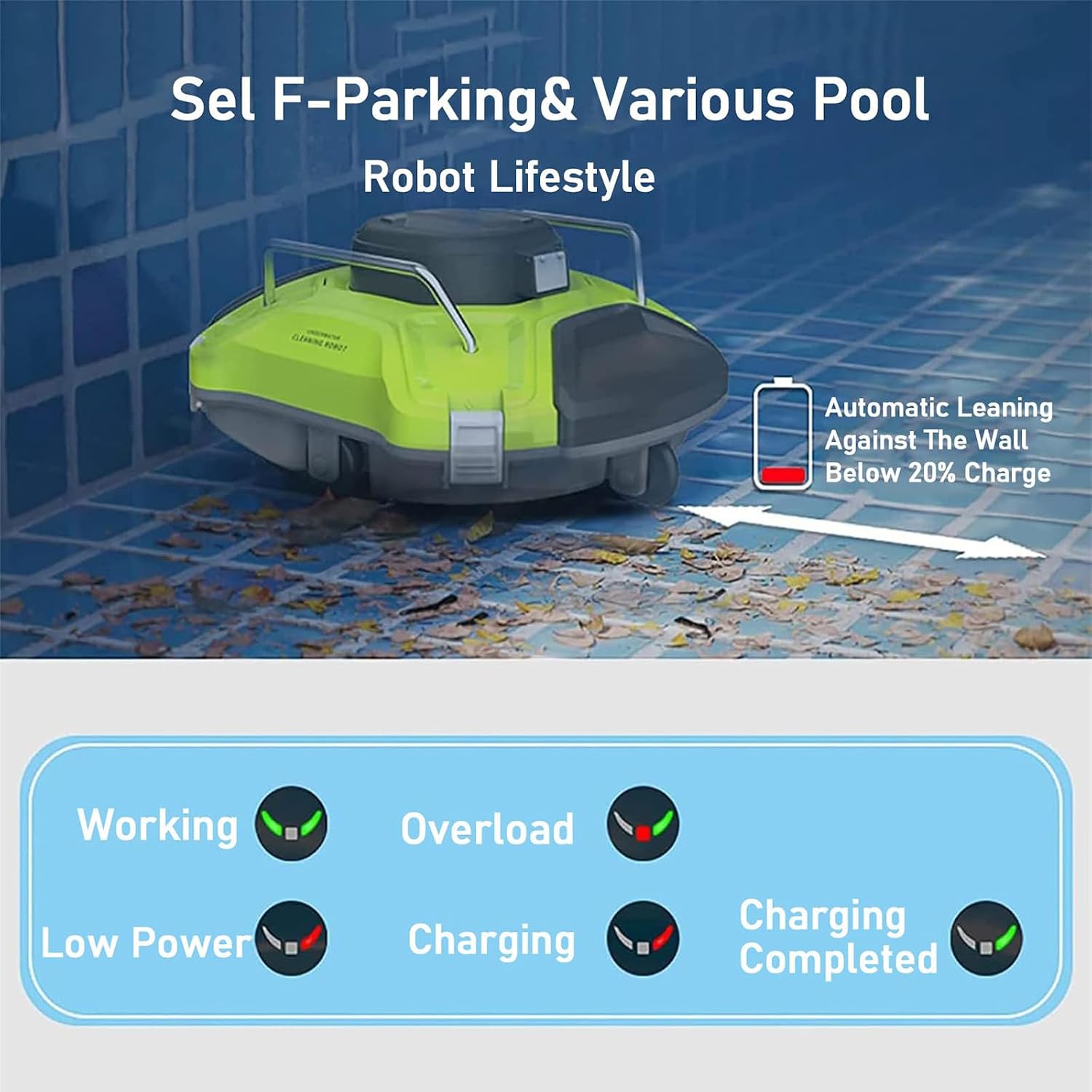 Automatic Robotic Pool Cleaner, Cordless Pool Vacuum Swimming Pool Cleaning Robot White, with Intelligent Navigation, for Above In Ground Pools