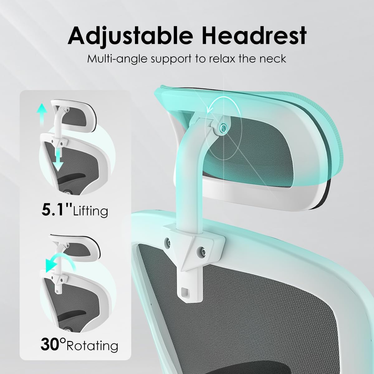 Farini Ergonomic Office Chair, Home Office Desk Chair with Headrest, High Back Swivel Computer Chair with Armrests and Adjustable Lumbar Support for Home Office Study Room, White & Black