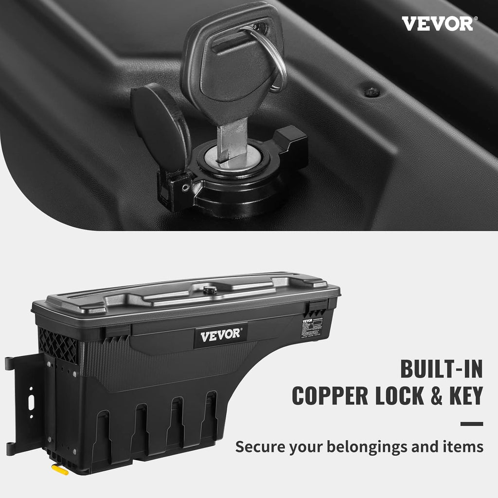 VEVOR Truck Bed Storage Box, Lockable Lid, Waterproof ABS Wheel Well Tool Box 6.6 Gal/20 L, Compatible with Chevrolet Silverado 1500 GMC Sierra 1500 2019-2020, Driver Side, Black