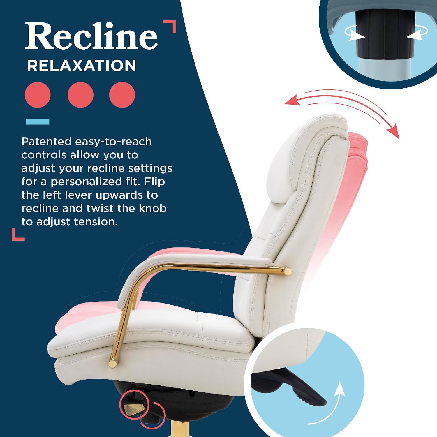 La-Z-Boy Sonata Ergonomic Bonded Leather Swivel Executive Chair, White and Gold (CCHR10014A)