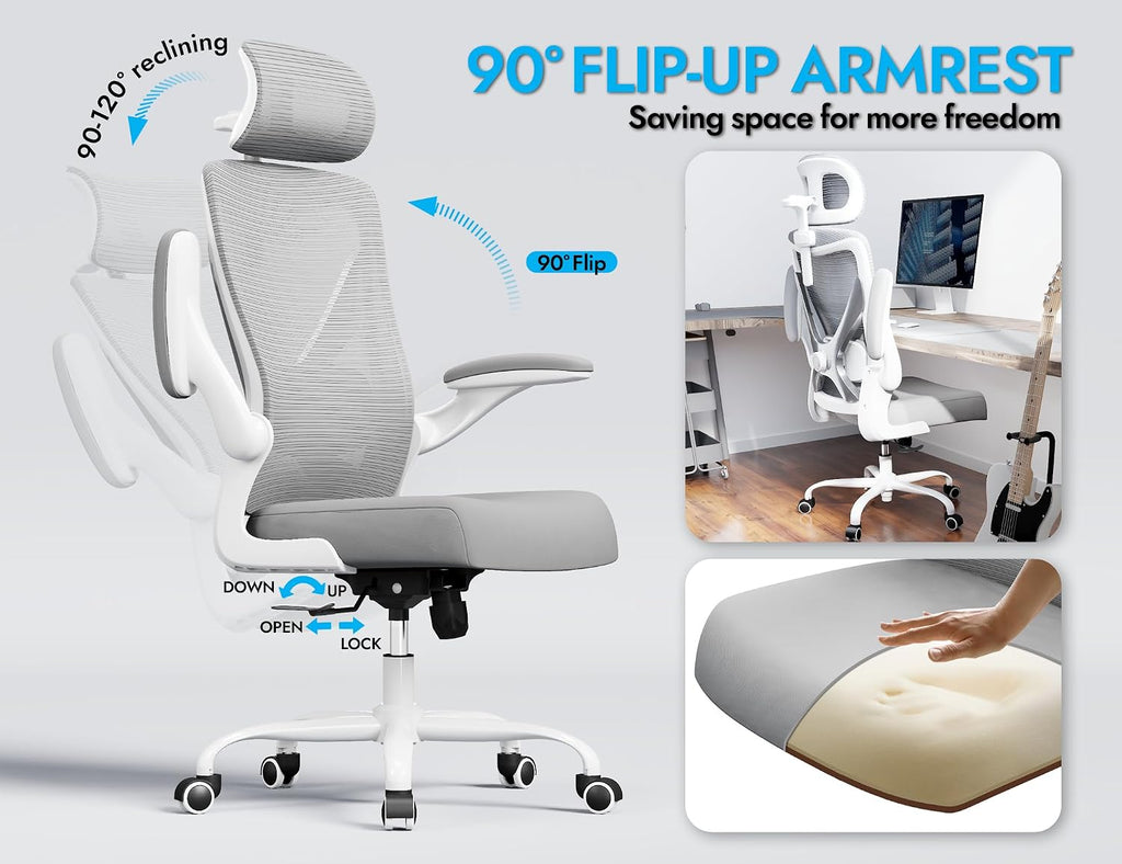 Ergalithic Ergonomic Office Chair - Computer Desk Chairs Comfy, Mesh High-Back Gaming Chair with Adjustable Lumbar Support, Executive Task Chair for Adults, Comfortable for Long Hours (Grey Silver)