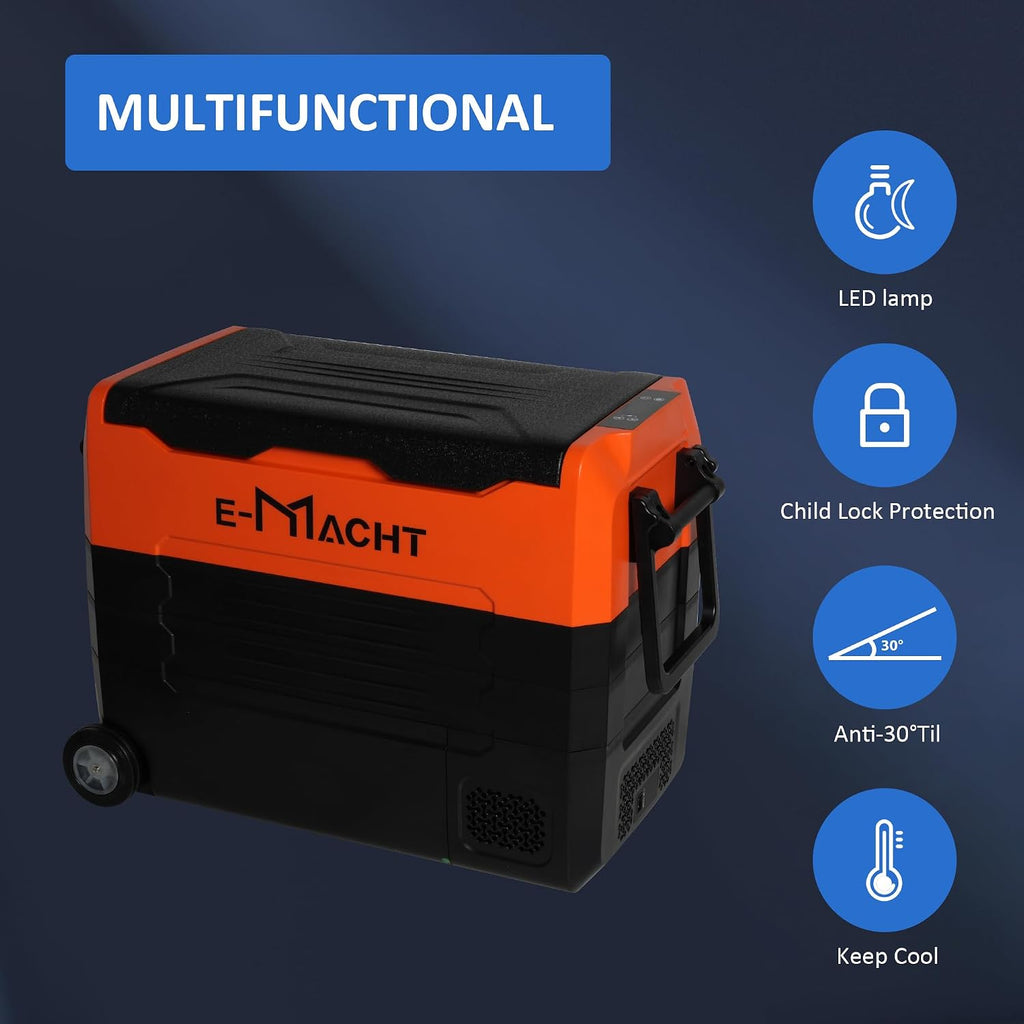 Portable Car Refrigerator with wheels, 12 Volt Freezer, 52.8 Quart (50 Liter) Dual Zone Cooler -4℉~68℉, WIFI APP Control Fridge 12/24V DC and 100-240V AC for RV, Truck, Boat, Camping