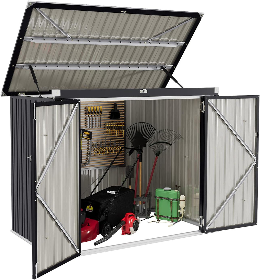 oneinmil Outdoor Storage Shed 5 x 3 FT, Horizontal Metal Shed with Lockable Doors, Waterproof Storage Cabinet with Lid Chain for Trash Can, Toys, Weeding Tools, for Garden, Backyard, Patio