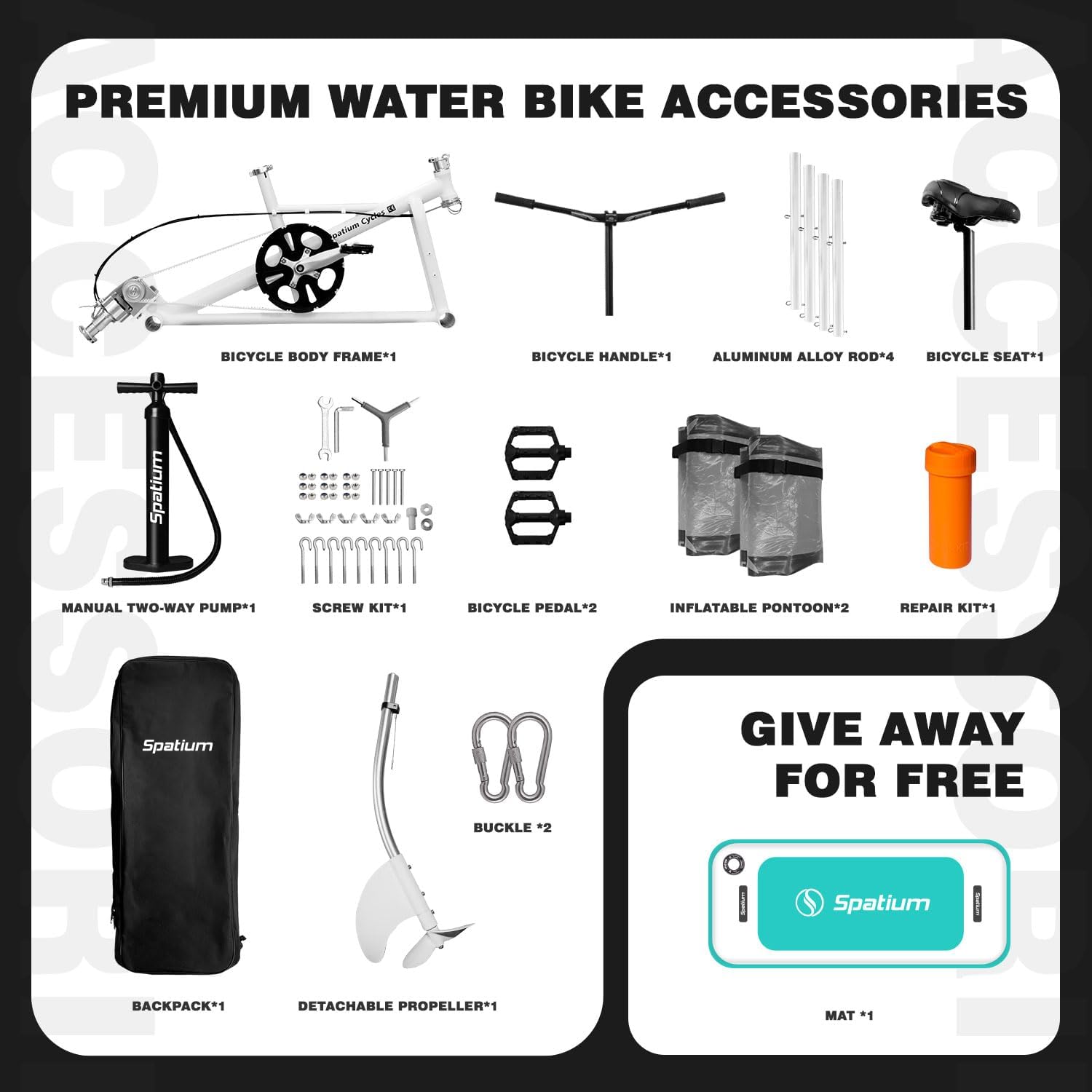 Spatium SUP Water Bike - Inflatable Pedal Boat for One Person - Fishing Kayak & Paddle Board - The Fun of Water & Fishing + Mat