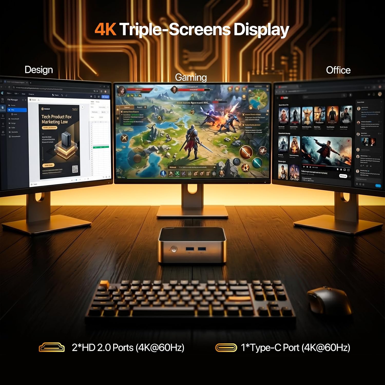 PELADN WO5 Mini PC 4300U, 8GB DDR4 RAM 256GB SSD, Ryzen 4300U Desktop Mini Computers with Dual HDMI, Type-C, USB3.2, RJ45 LAN, WiFi6, BT5.3