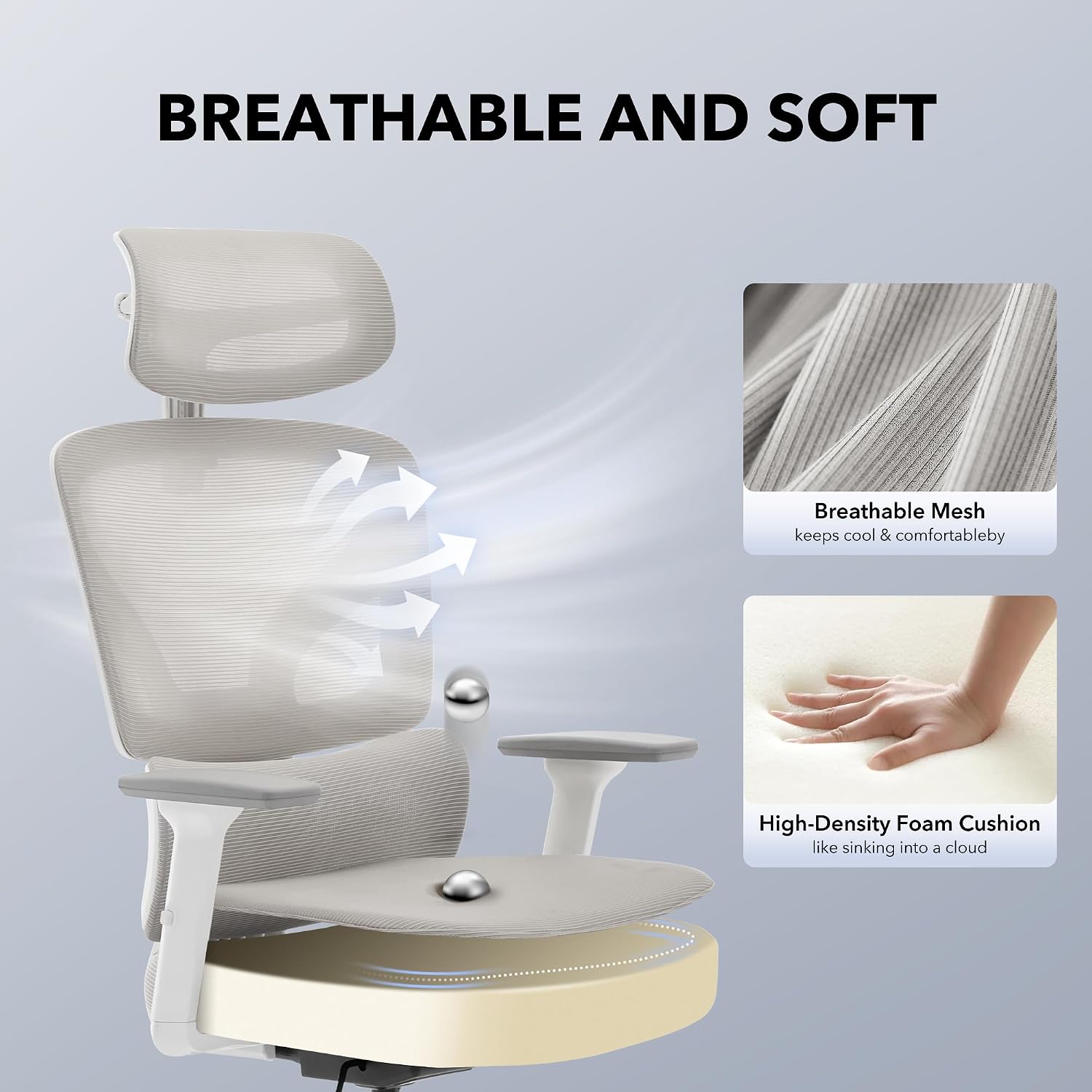 Office Chair Ergonomic Desk Chair - Home Mesh Office Desk Chair with Adjustable Lumbar Support, High-Back Computer Gaming Chair with Headrest 3D Armrests, Rolling Swivel Task Chairs for Home, Office