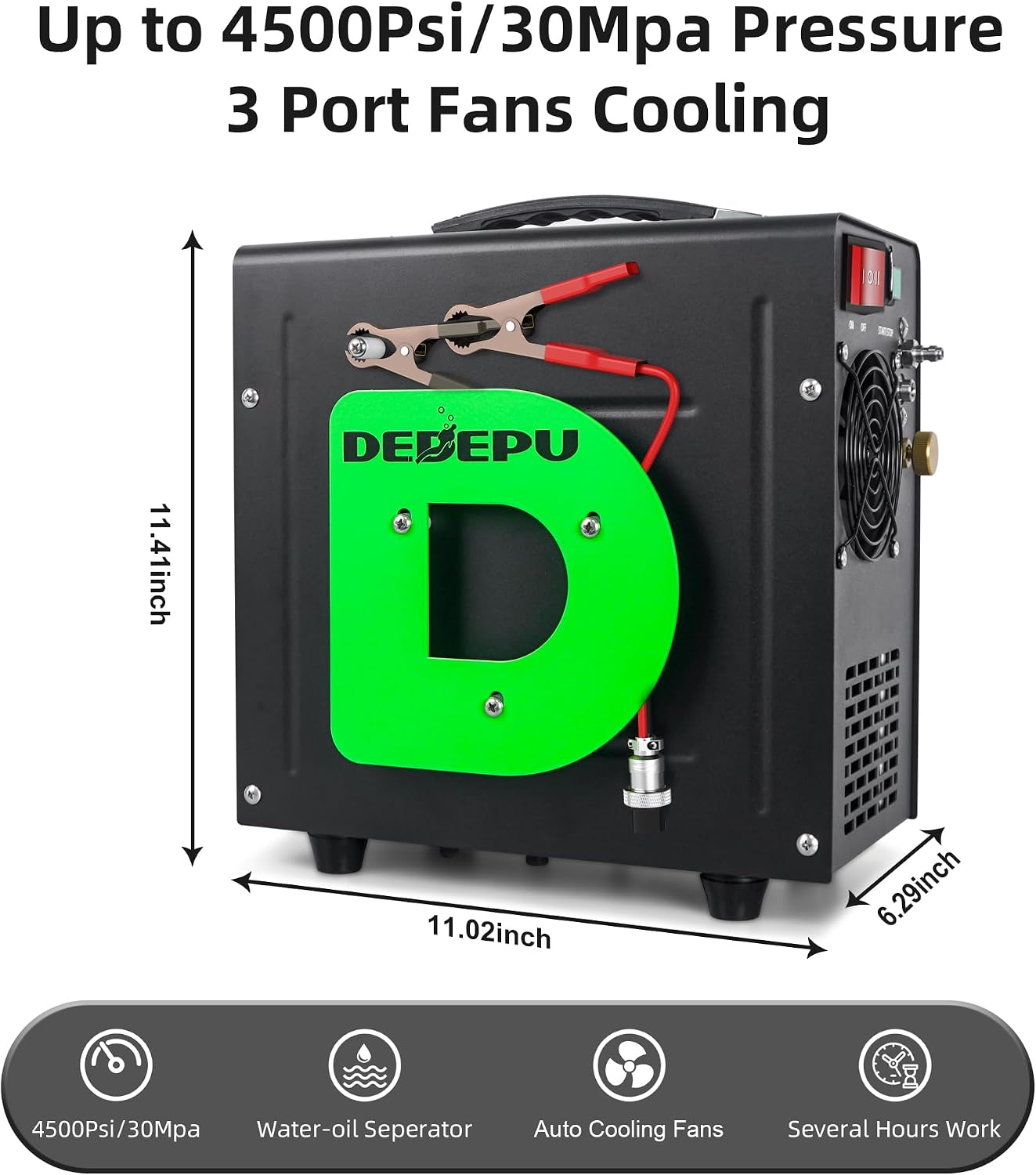 PCP Air Compressor, DEDEPU 4500Psi/30Mpa Electric Air Pump, Portable Paintball Scuba Tank Compressor, Built-in Power Converter, Powered by 12V DC or 110V/220V AC with Water-Oil Separator Filter