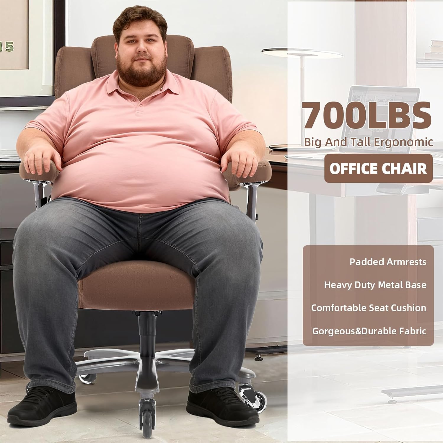 VUZI 700LBS Large Heavy Duty Office Chair with 3D Flip Arms, Big and Tall Plus Size Fabric Executive Desk Chairs, High Back Extra Wide Computer Chair with Adjustable Lumbar Support, Sturdy Metal Base