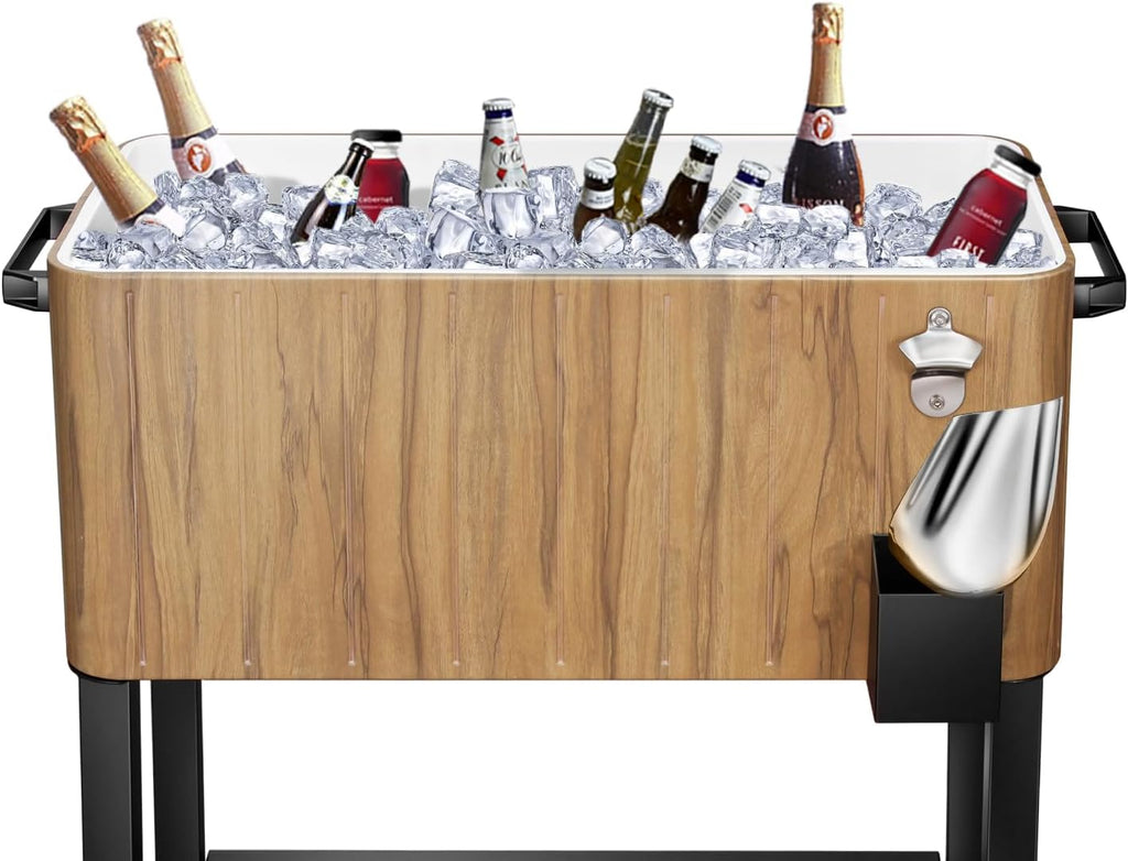 80 Quart Rolling Ice Chest Cooler Cart,Patio Backyard Party Drink Beverage Bar Stand Up Cooler Trolley with Ice Scoop