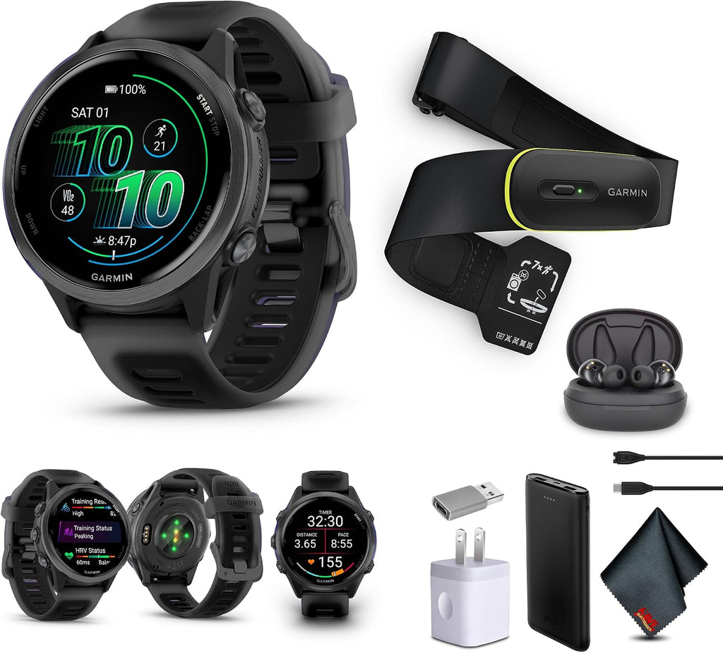 Garmin Forerunner 570 Running Smartwatch, 42MM WiFi, GPS Fitness Smart Watch for Men and Women, Slate Gray Aluminum with Translucent Black/Black Band + Access 600 Fitness Monitor, XS-S + More