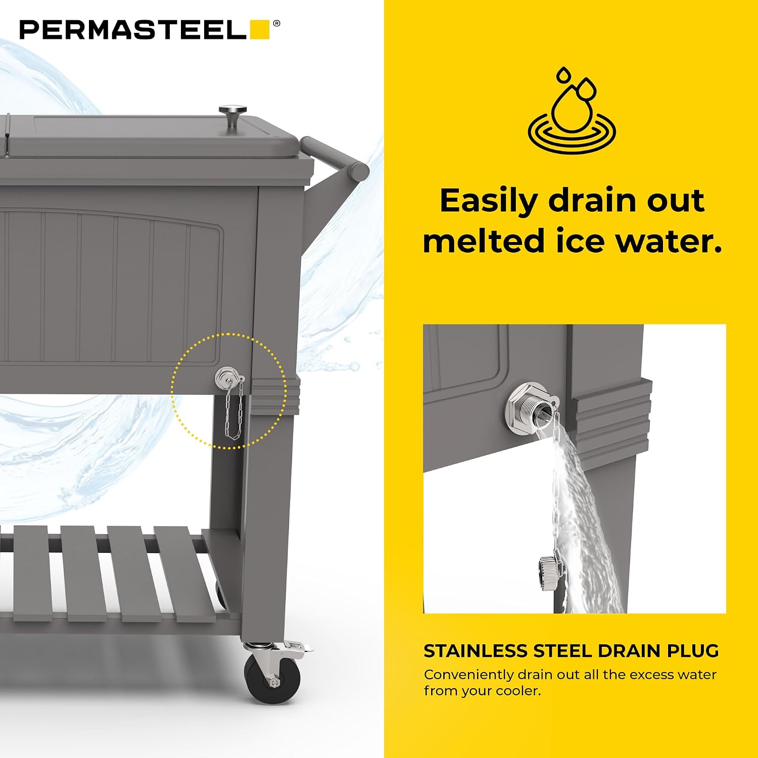 Permasteel Party Cooler with Divider, Spacious 80-Qt Capacity, Chills 36hrs, Serving Tray, Rolling Ice Chest for Indoor and Outdoor Entertainment, Matte Gray