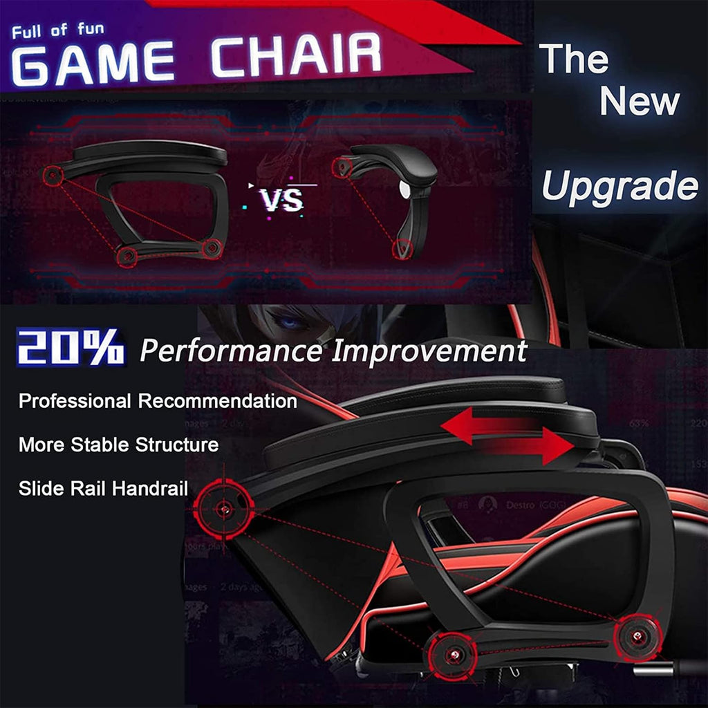 Massage Gaming Chair Racing Computer Desk Office Chair,with speakers and LED Linghts, with Headrest Lumbar Support footrest and Adjustable Armrests,360° Swivel 135° Reclining , 300LB Metal Base,White