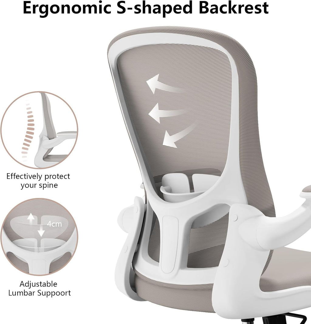 Ergonomic Office Chair, Comfort Swivel Home Office Task Chair, Breathable Mesh Desk Chair, Lumbar Support Computer Chair with Flip-up Arms and Adjustable Height