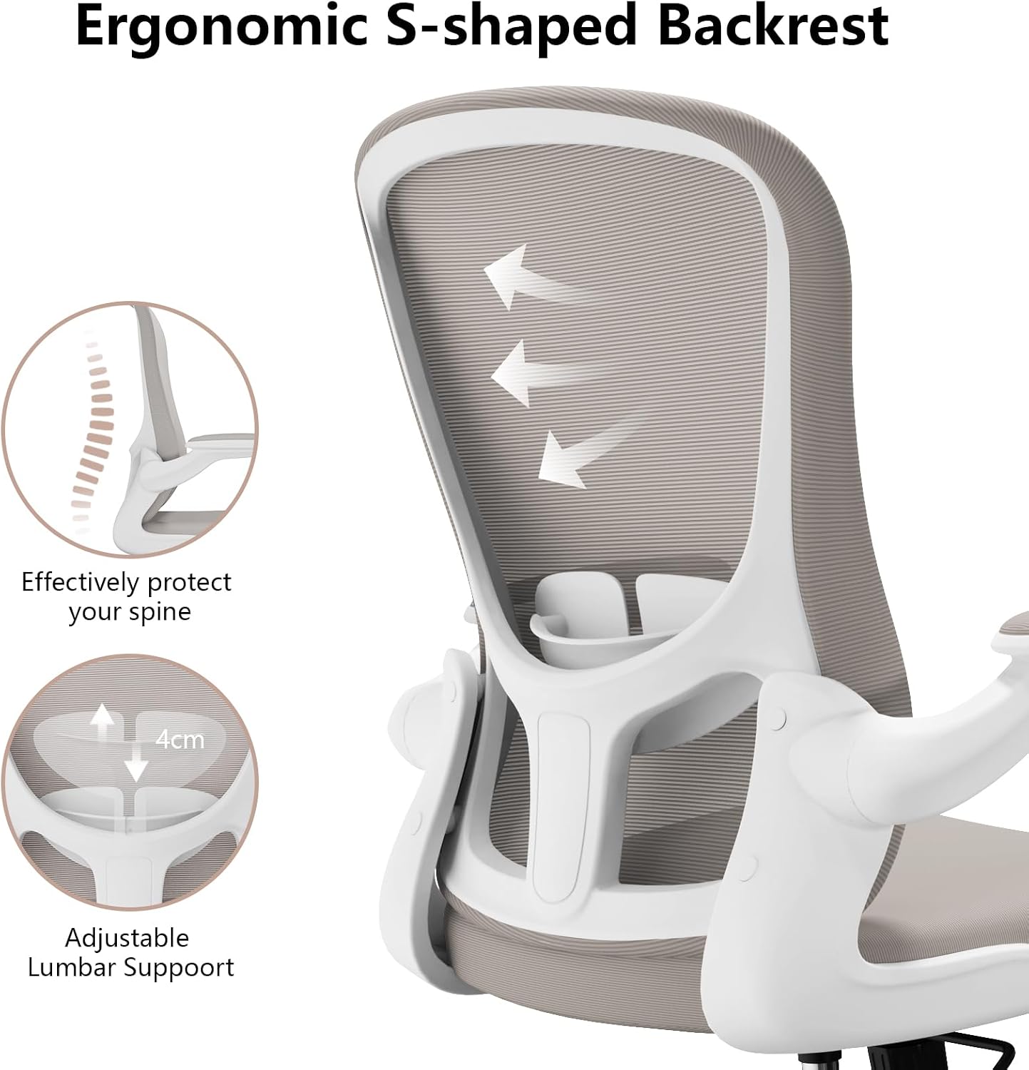 Ergonomic Office Chair, Comfort Swivel Home Office Task Chair, Breathable Mesh Desk Chair, Lumbar Support Computer Chair with Flip-up Arms and Adjustable Height