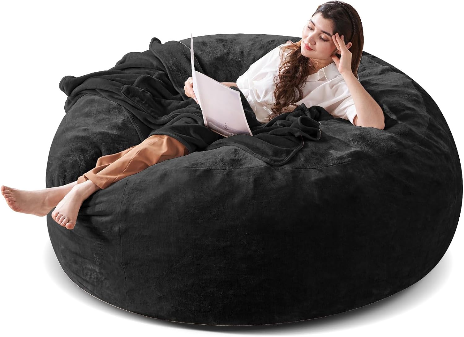 SANAE Oversized 5FT Memory Foam Bean Bag Chair for Adults - Black Corduroy Fabric with Filling, Comfy Gaming & Movie Beanbag Sofa Floor Couch, Large Lounger for Living Room/Dorm/Classroom/Bedroom