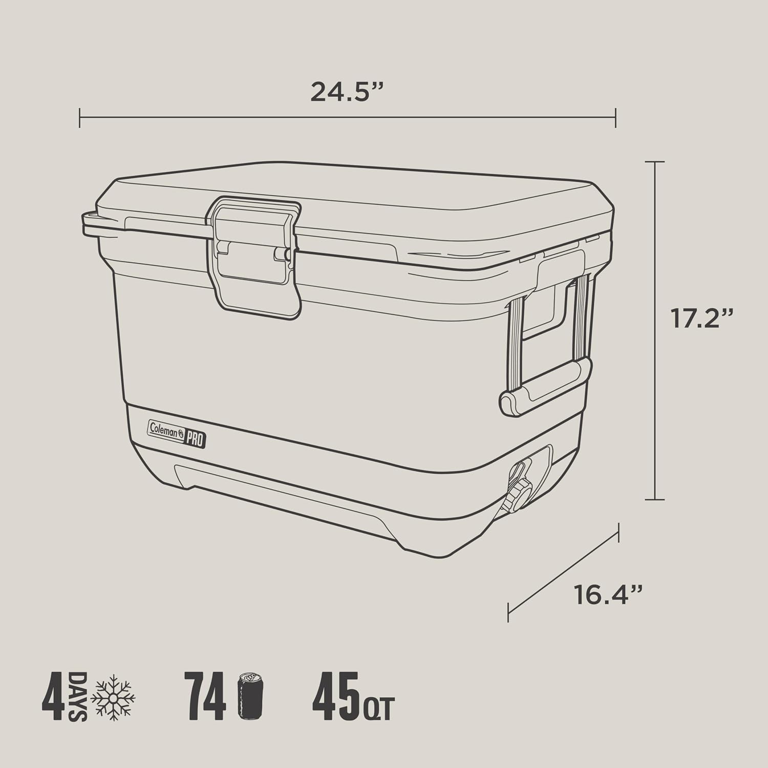 Coleman Pro Heavy-Duty 45qt Ultra-Light Premium Hard Cooler, Extra-Thick Insulation Keeps Ice up to 4 Days, 74-Can Capacity